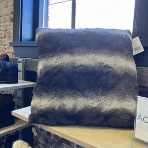 Nwt Madison Park Brown/Gray and White Striped Faux Fur Pillow